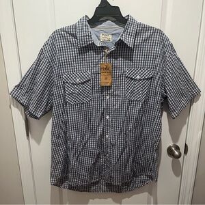 NEW PD&C  Short Sleeve Plaid Button Down Shirt Blue, White And Red 3X